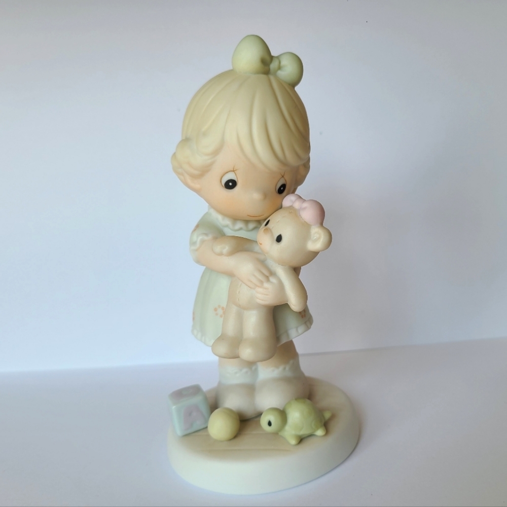 Vintage Precious Moments Girl with Bear Loving Collectible Porcelain Figurine